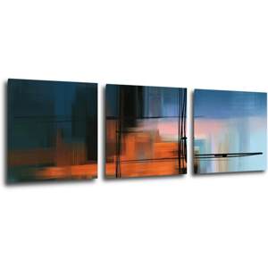 Impresi Obraz Abstrakt modrý s oranžovým detailem - 90 x 30 cm (3 dílný)