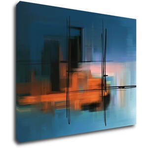 Impresi Obraz Abstrakt modrý s oranžovým detailem - 90 x 70 cm