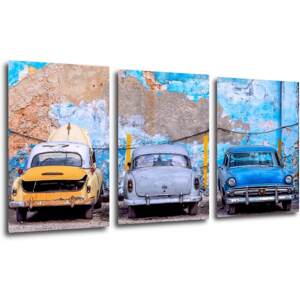 Impresi Obraz Stará modrá auta - 120 x 60 cm (3 dílný)