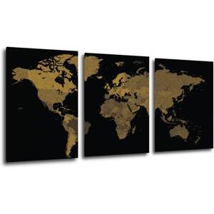 Impresi Obraz Mapa světa černo zlatá - 150 x 70 cm (3 dílný)