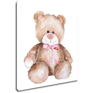 Impresi Obraz Medvídek s růžovou mašlí - 20 x 20 cm
