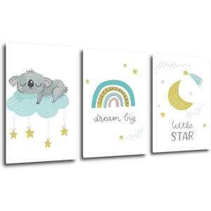 Impresi Obraz Sada obrázků koala modro žlutá - 60 x 30 cm (3 dílný)