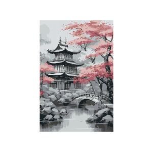 MALUJEŠ Malování podle čísel - JAPONSKÝ CHRÁM S OKRASNOU SAKUROU Rozměr: 40x60 cm, Rámování: vypnuté plátno na rám