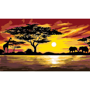 MALUJEŠ Malování podle čísel - AFRIKA ŽIRAFA A SLONI Rozměr: 40x60 cm, Rámování: bez rámu a bez vypnutí plátna