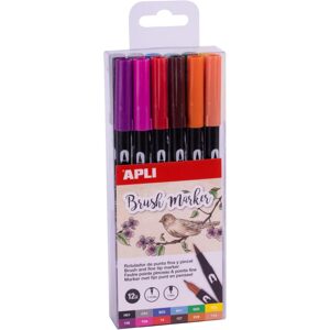 APLI APLI, 18063, Brush Duo, sada oboustranných akvarelových popisovačů, 12 ks