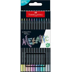 Faber-Castell Faber-Castell, 116415, Black Edition, Supersoft, sada ergonometrických pastelek s černým lakováním, metalické barvy, 12 ks