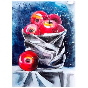 TSvetnoy, LG129e, Diamond painting - diamantové malování, 40 x 50 cm, Zátiší s jablky