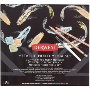 Derwent, 2305948, Metallic Mixed Media, sada metalických pastelek a akvarelových barev se štětcem, 19 ks