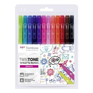 Tombow, WS-PK-12P-1, Twintone, oboustranné popisovače, Bright tone, 12 ks