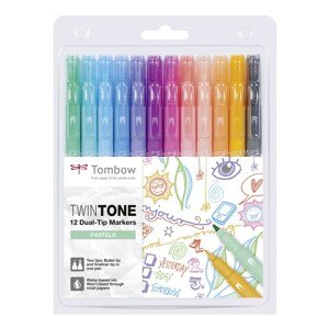 Tombow, WS-PK-12P-2, Twintone, oboustranné popisovače, Pastel tone, 12 ks