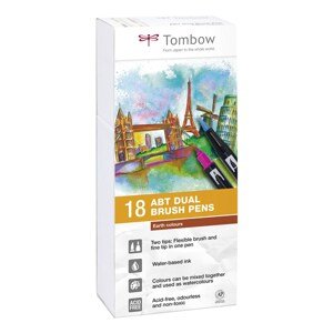 Tombow, ABT-18P-3, ABT Dual Brush pen, oboustranné popisovače, Earth tone, 18 ks