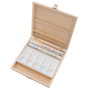 Umton, Q-16, Sada mistrovských akvarelových barev a palety v dřevěné kazetě, 2,6 ml, 18+1 kus