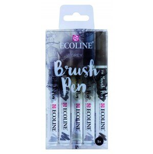 Royal Talens, 11509907, Ecoline brushpen set, sada štětečkových akvarelových popisovačů, grey, 5 ks