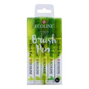 Royal Talens, 11509906, Ecoline brushpen set, sada štětečkových akvarelových popisovačů, green, 5 ks