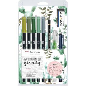 Tombow, WCS-GR, Greenery, akvarelová sada brush popisovačů s příslušenstvím, 10 ks