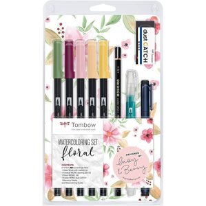 Tombow, WCS-FL, Floral, akvarelová sada brush popisovačů s příslušenstvím, 10 ks