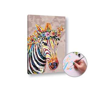 Malba podle čísel ZEBRA S KVĚTINAMI | medium difficulty