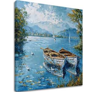 Krajina na plátně Krajina s loděmi | Akrylové detaily 60x60 cm