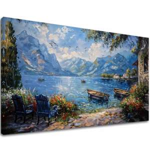 Krajinářství na plátně Přístav v horách | Akrylové detaily 40x60 cm