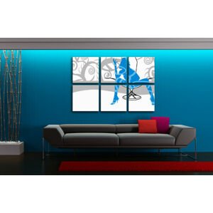Ručně malovaný POP Art BLUE WOMAN ON CHAIR 6 dílný 150x100cm
