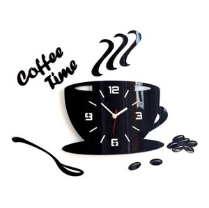 Moderní nástěnné hodiny COFFEE TIME 3D BLACK