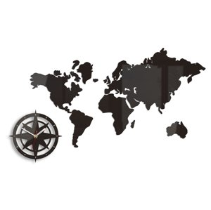 Moderní nástěnné hodiny WORLD MAP WENGE