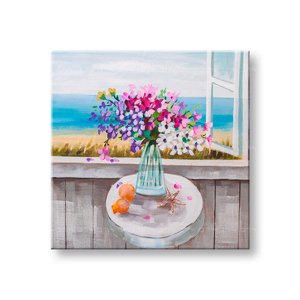 Malovaný nástěnný obraz KVĚTINY VE VÁZE 1-dílný CFAZH5149E1 - 60x60 cm
