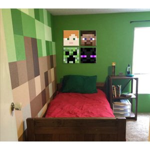 Malování z Minecraftu - Vybrané postavy na plátně - Alex, Steve, Enderman, Creeper
