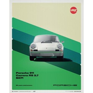Umělecký tisk Porsche 911 Carrera RS 2.7 - 50th Anniversary - 1973 - White, Automobilist, 40 × 50 cm