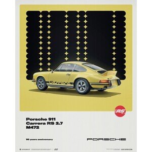 Umělecký tisk Porsche 911 Carrera RS 2.7 - 50th Anniversary - 1973 - Yellow, Automobilist, 40 × 50 cm