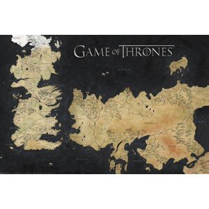 Plakát, Obraz - Game of Thrones - Westeros Map, 120 × 80 cm