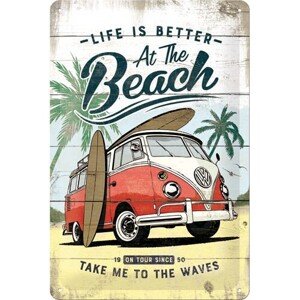 Plechová cedule Volkswagen VW - T1 - At the Beach, 20 × 30 cm
