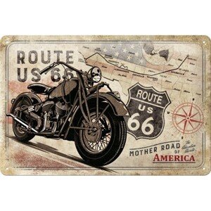 Plechová cedule Route 66 - Map, 30 x 20 cm
