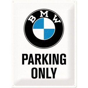 Plechová cedule BMW - Parking Only - White, 30 × 40 cm