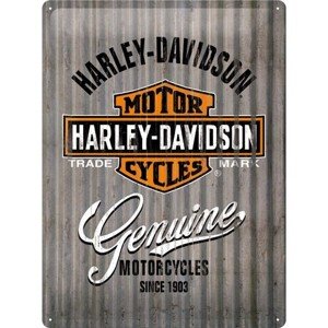 Plechová cedule Harley-Davidson - Genuine Motorcycles, 30 × 40 cm