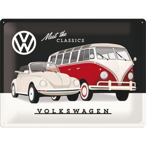 Plechová cedule Volkswagen VW - T1 & Beetle, 40 × 30 cm