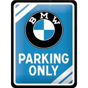 Plechová cedule BMW - Parking Only - Blue, 15 × 20 cm