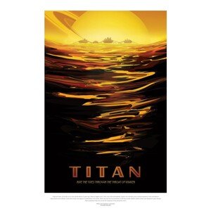 Obrazová reprodukce Titan (Retro Planet & Moon Poster) - Space Series (NASA), 26.7 × 40 cm