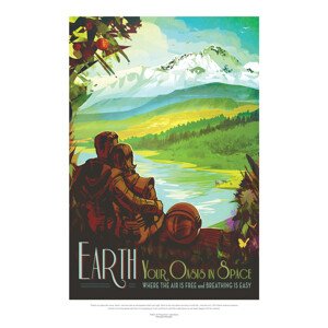Obrazová reprodukce Earth (Retro Planet & Moon Poster) - Space Series (NASA), 26.7 × 40 cm