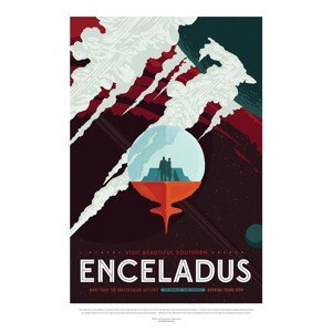 Obrazová reprodukce Enceladus (Retro Planet & Moon Poster) - Space Series (NASA), 26.7 × 40 cm