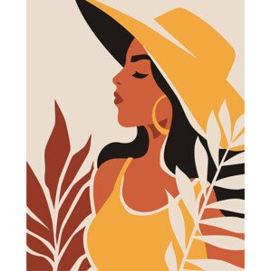 Ilustrace Fashion summer black woman natural tropical leaves contemporary art poster minimal style vector flat illustration, ProVectors, 30 × 40 cm