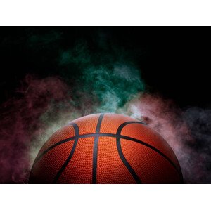 Fotografie basketball on the color smoke background, retouchman, 40 × 30 cm