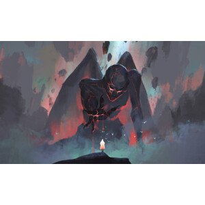 Ilustrace A person faces a monster rising, liuzishan, 40 × 24 cm