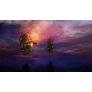 Ilustrace Fantastic night landscape with flying islands, ConceptCafe, 40 × 22.2 cm