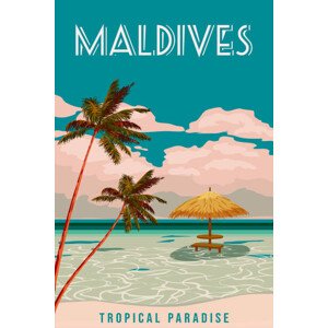 Ilustrace Travel poster Maldives tropical resort vintage, VectorUp, 26.7 × 40 cm