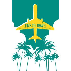 Ilustrace Plane in the sky, take-off, palms,, VectorUp, 26.7 × 40 cm