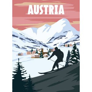 Ilustrace Austria Ski resort poster, retro. Alpes, VectorUp, 30 × 40 cm