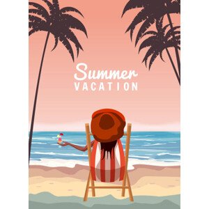 Ilustrace Woman in red hat lying on, VectorUp, 30 × 40 cm