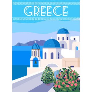 Ilustrace Greece Poster Travel, Greek white buildings, VectorUp, 30 × 40 cm