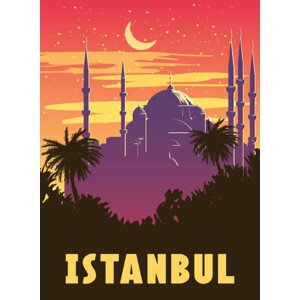 Ilustrace Retro Poster Istanbul, sunset city Turkey,, VectorUp, 30 × 40 cm